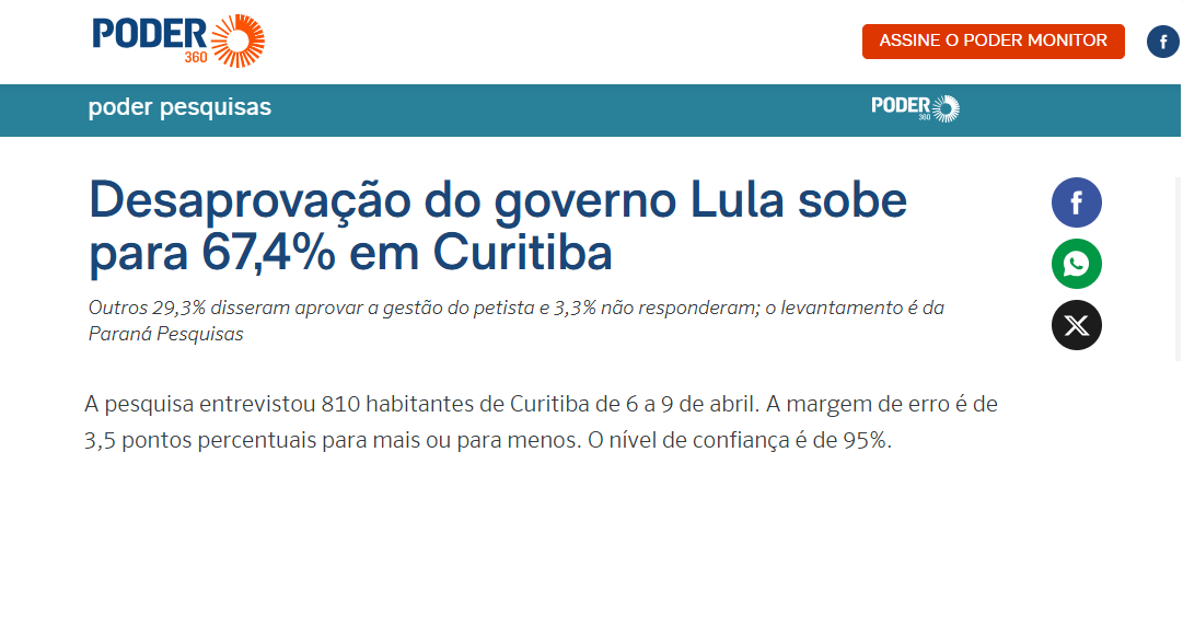 Poder 360 cita pesquisa realizada pela Paraná Pesquisas no Município de Curitiba. 2 image 308
