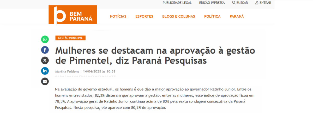 Bem Paraná cita pesquisa realizada pela Paraná Pesquisas no Município de Curitiba. 2 image 313
