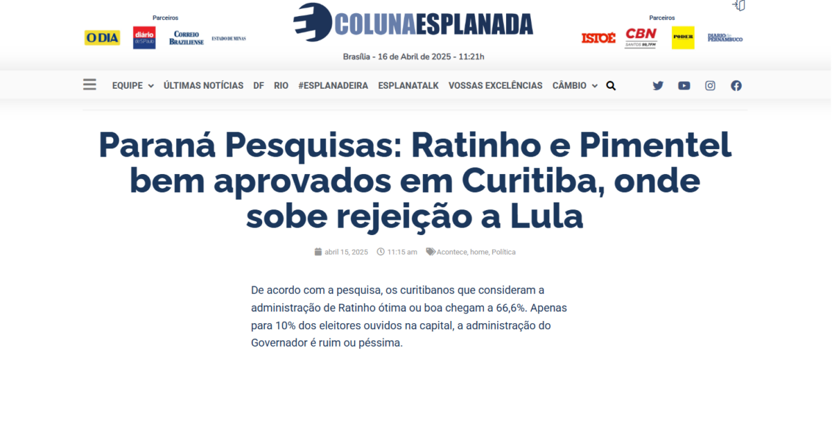 Coluna Esplanada cita pesquisa realizada pela Paraná Pesquisas no Município de Curitiba. 2 image 327
