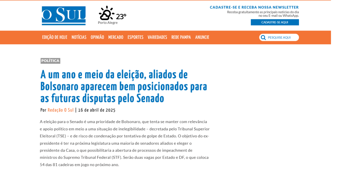 Jornal O Sul cita pesquisa realizada pela Paraná Pesquisas. 2 image 348