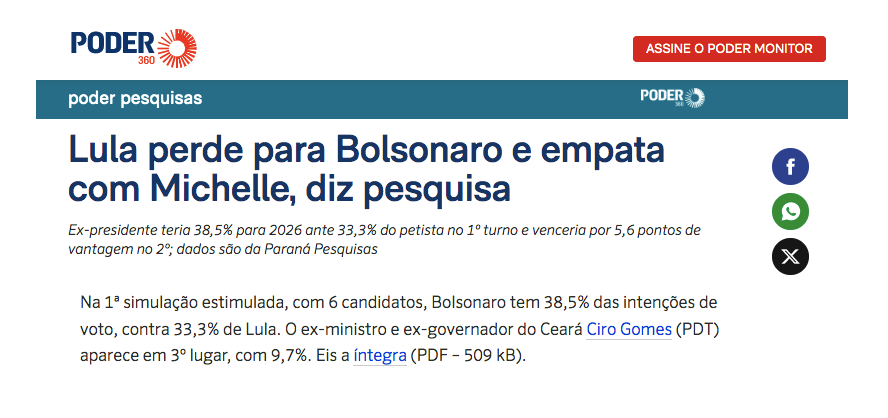 Poder 360 cita pesquisa realizada pela Paraná Pesquisas. 2 image 357