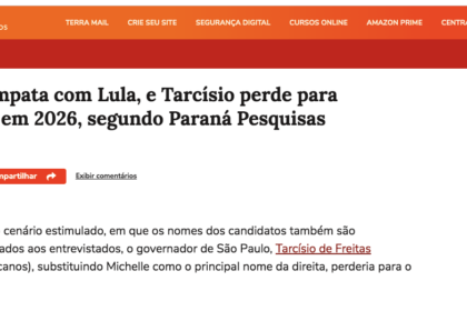 Terra cita pesquisa realizada pela Paraná Pesquisas.