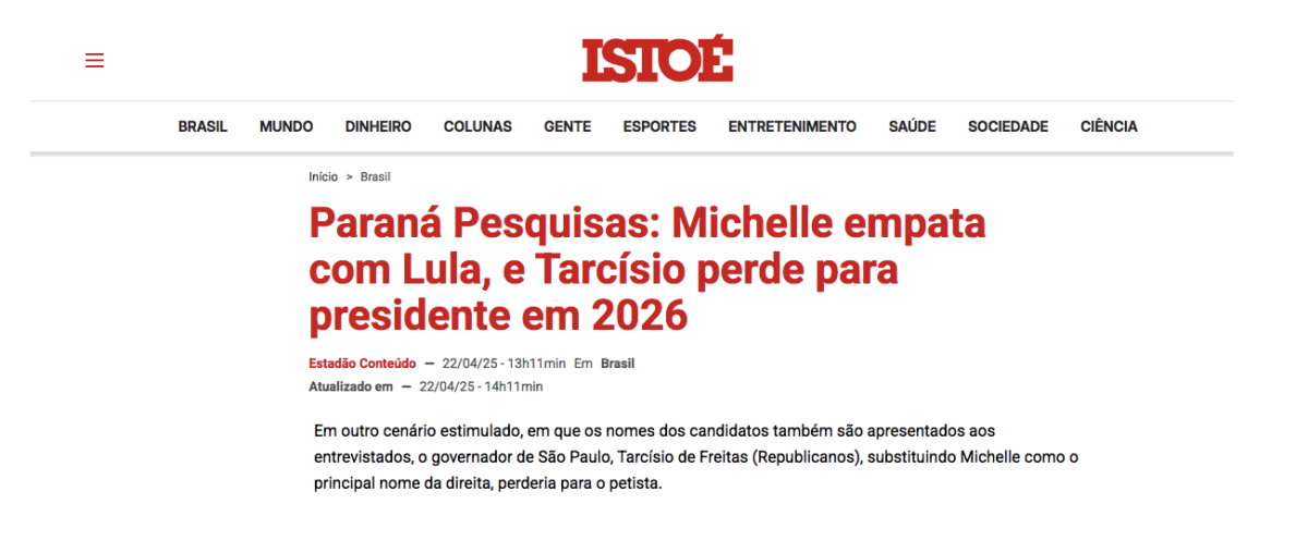 Isto É cita pesquisa realizada pela Paraná Pesquisas. 2 Isto É cita pesquisa realizada pela Paraná Pesquisas.