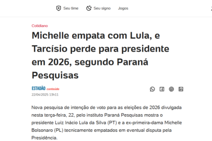 UOL Notícias cita pesquisa realizada pela Paraná Pesquisas.