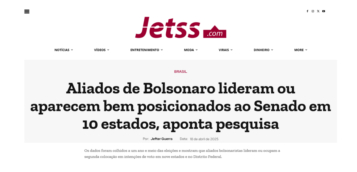 Jetss.com cita pesquisa realizada pela Paraná Pesquisas. 2 Jetss.com cita pesquisa realizada pela Paraná Pesquisas.