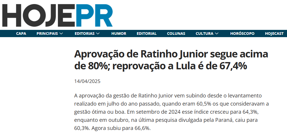 Hoje PR cita pesquisa realizada pela Paraná Pesquisas no Município de Curitiba. 2 image 401