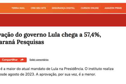 Terra cita pesquisa realizada pela Paraná Pesquisas.