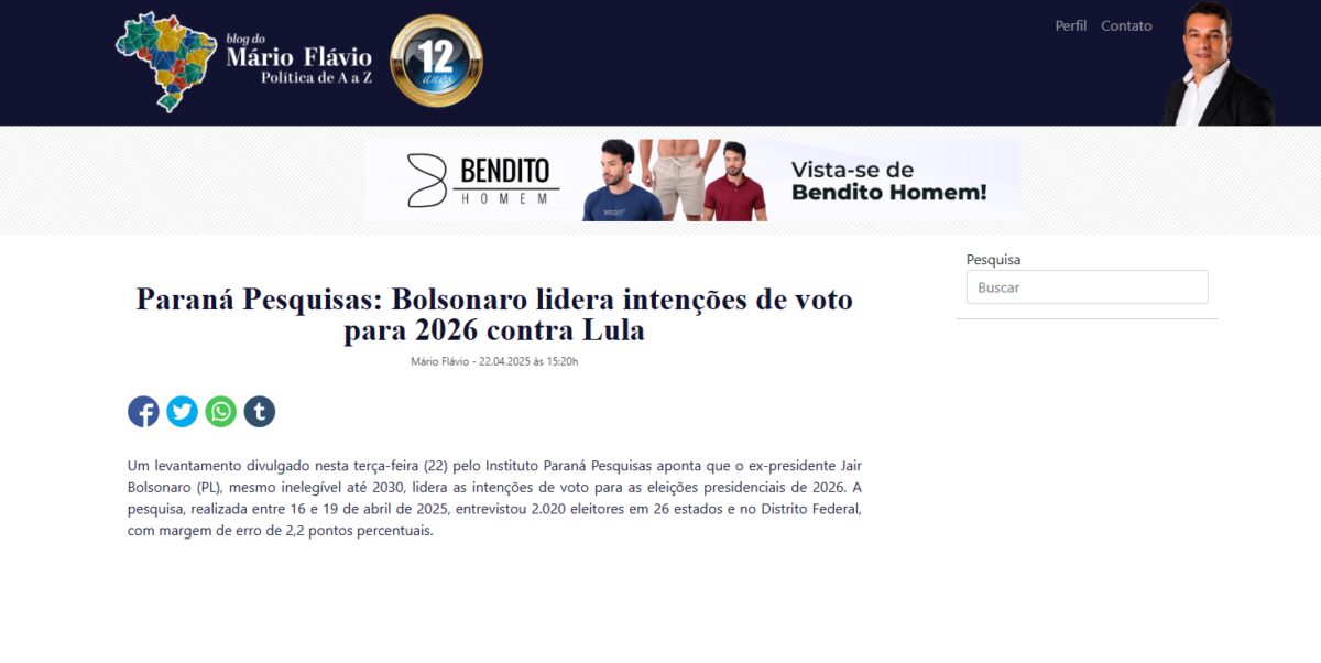Blog do Mário Flávio cita pesquisa realizada pela Paraná Pesquisas. 2 image 422