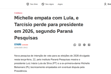 UOL Notícias cita pesquisa realizada pela Paraná Pesquisas.
