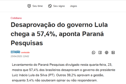 UOL Notícias cita pesquisa realizada pela Paraná Pesquisas.
