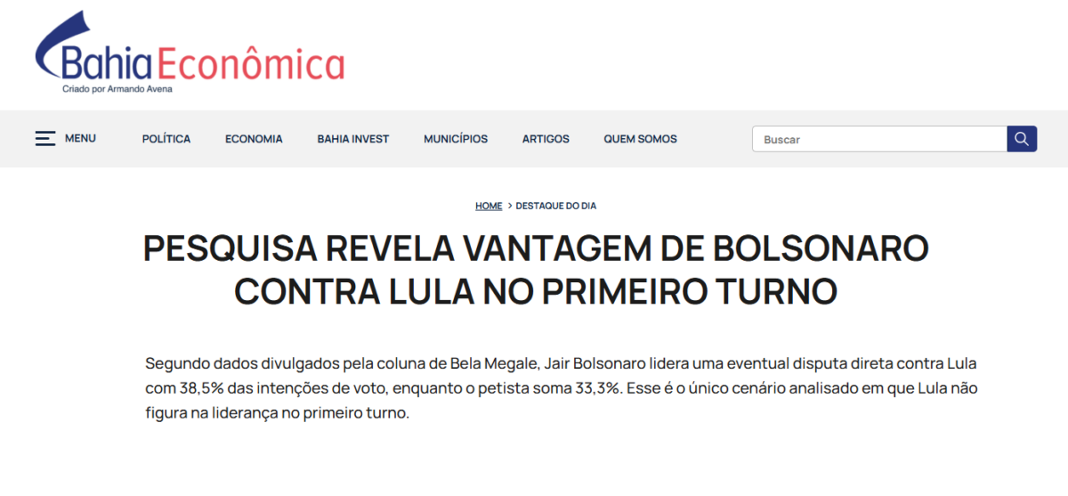 Bahia Econômica cita pesquisa realizada pela Paraná Pesquisas. 2 image 458