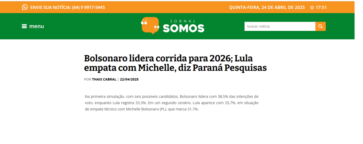 Jornal Somos cita pesquisa realizada pela Paraná Pesquisas. 2 image 503