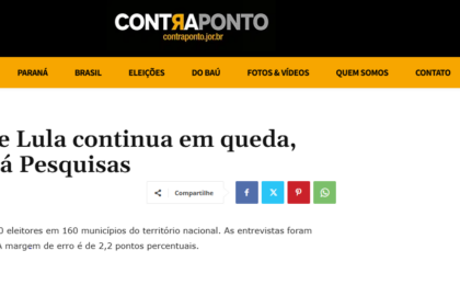 Contra Ponto cita pesquisa realizada pela Paraná Pesquisas.
