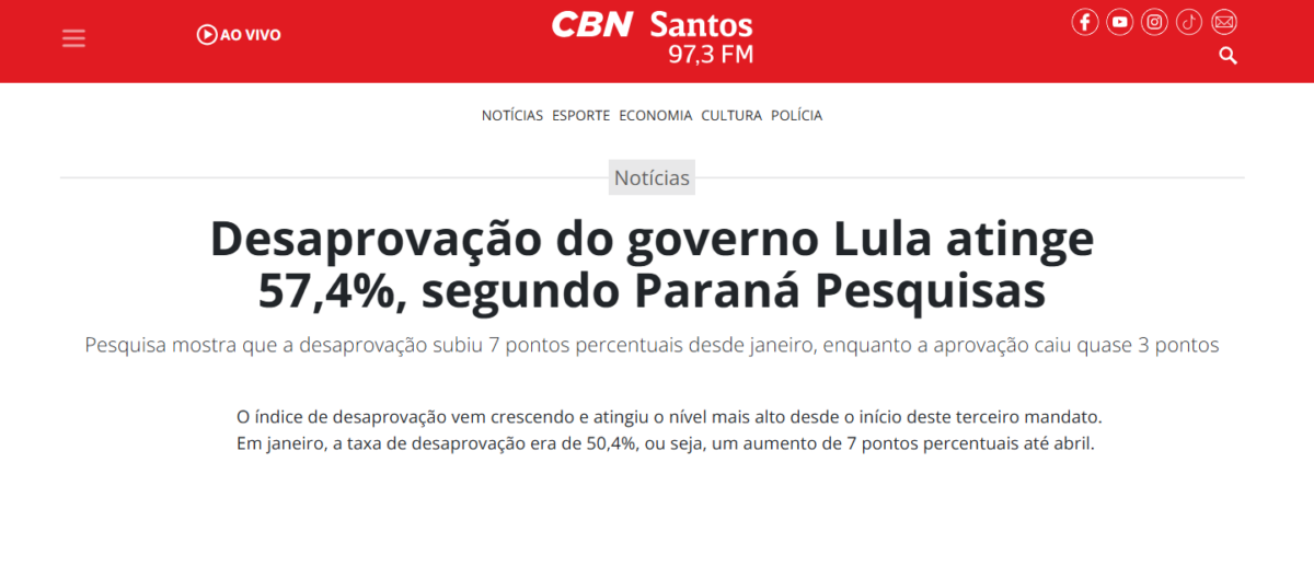 Rádio CBN Santos cita pesquisa realizada pela Paraná Pesquisas. 2 image 547