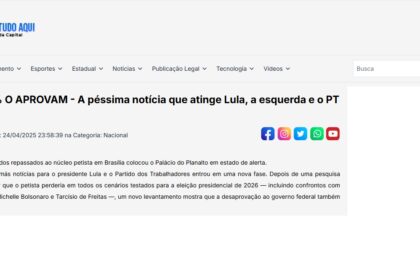 Notícias Tudo Aqui cita pesquisa realizada pela Paraná Pesquisas.