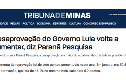 Tribuna de Minas cita pesquisa realizada pela Paraná Pesquisas.