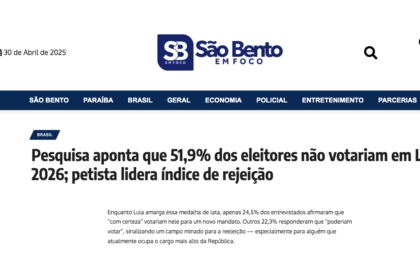 São Bento em Foco cita pesquisa realizada pela Paraná Pesquisas.