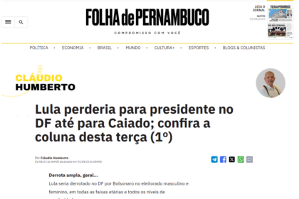 Folha de Pernambuco cita pesquisa realizada pela Paraná Pesquisas no Distrito Federal.
