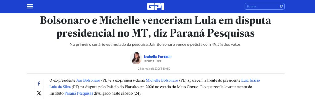 GP1 cita pesquisa realizada pela Paraná Pesquisas no Estado do Paraná.