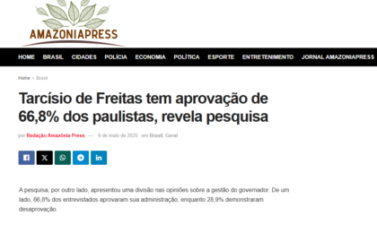 AmazoniaPress cita pesquisa realizada pela Paraná Pesquisas no Estado de São Paulo.