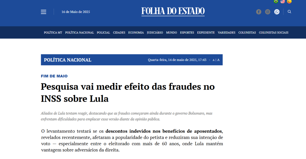 Folha do Estado cita pesquisa realizada pela Paraná Pesquisas.