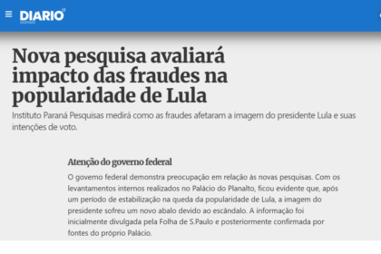 Jornal Diário do Povo cita pesquisa realizada pela Paraná Pesquisas.