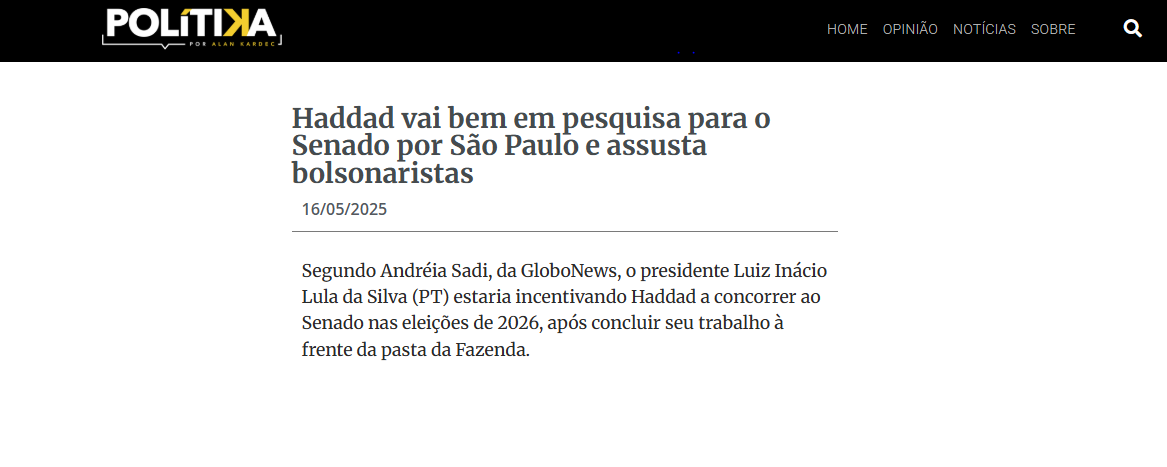 Polítika cita pesquisa realizada pela Paraná Pesquisas no Estado de São Paulo. 2 Polítika cita pesquisa realizada pela Paraná Pesquisas no Estado de São Paulo.