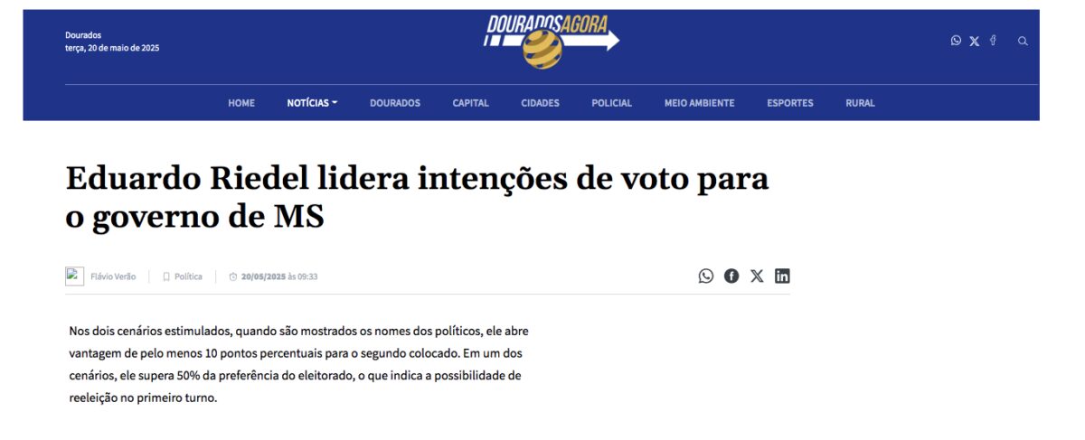 Dourados Agora cita pesquisa realizada pela Paraná Pesquisas no Estado de Mato Grosso do Sul.