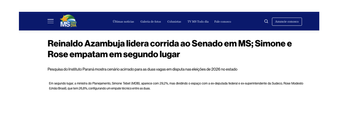 MS Todo dia cita pesquisa realizada pela Paraná Pesquisas no Estado de Mato Grosso do Sul. 2 MS Todo dia cita pesquisa realizada pela Paraná Pesquisas no Estado de Mato Grosso do Sul.