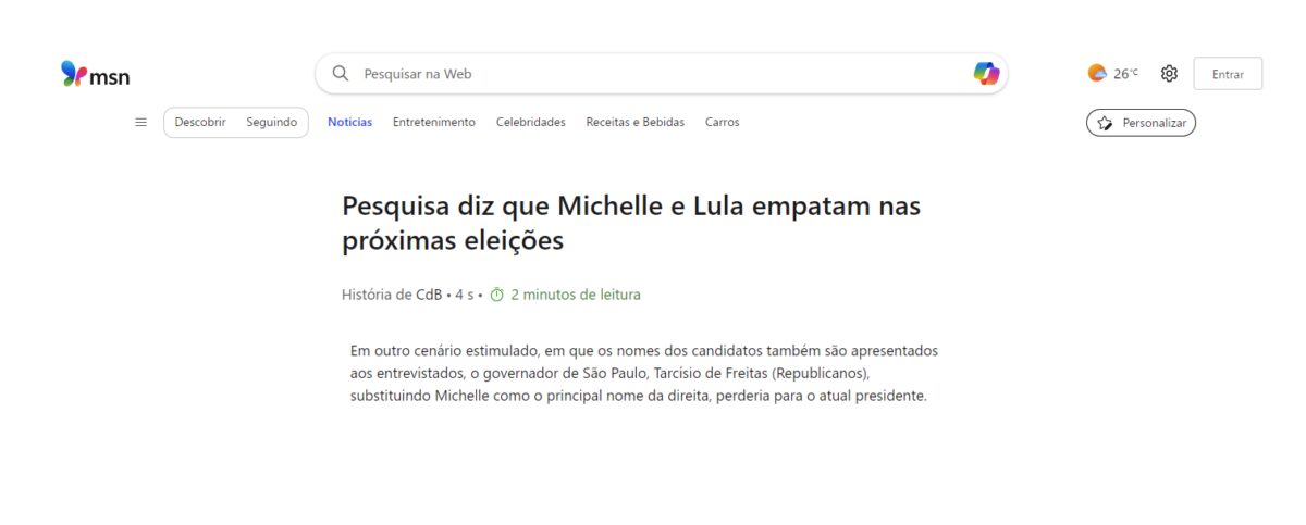 MSN cita pesquisa realizada pela Paraná Pesquisas.