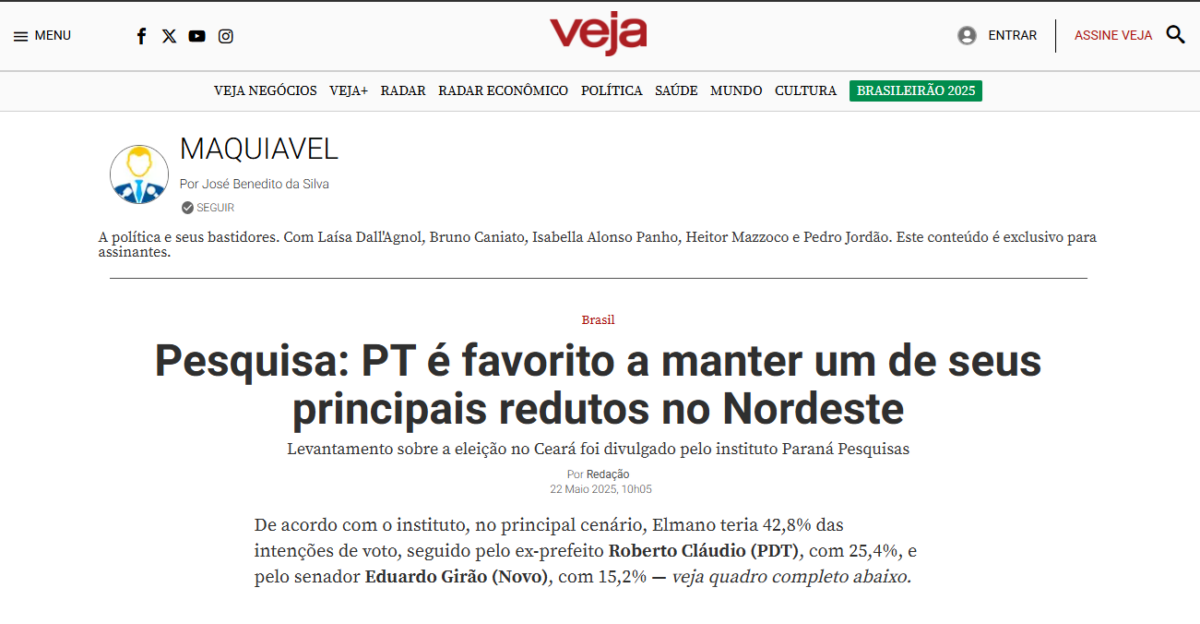 Veja cita pesquisa realizada pela Paraná Pesquisas no Estado do Ceará. 2 Veja cita pesquisa realizada pela Paraná Pesquisas no Estado do Ceará.