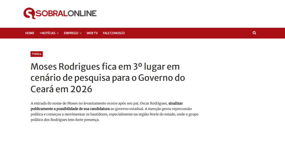 Sobral Online cita pesquisa realizada pela Paraná Pesquisas no Estado do Ceará.