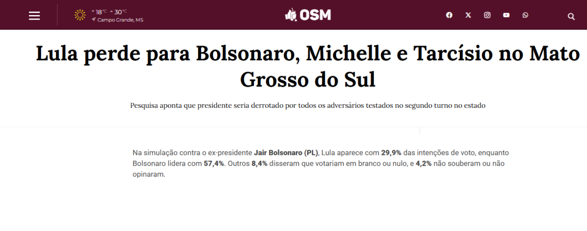 O Sul Mato Grossense cita pesquisa realizada pela Paraná Pesquisas no Estado do Mato Grosso do Sul. 2 O Sul Mato Grossense cita pesquisa realizada pela Paraná Pesquisas no Estado do Mato Grosso do Sul.