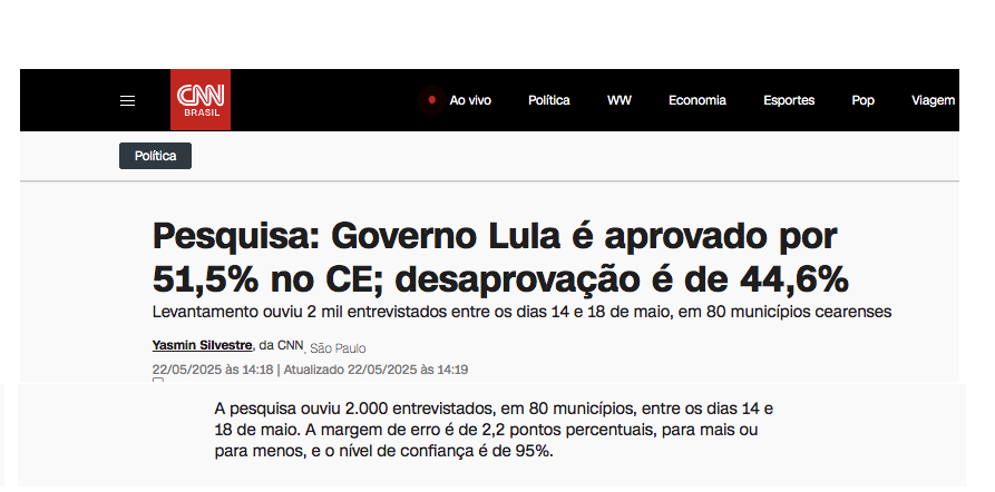 CNN cita pesquisa realizada pela Paraná Pesquisas no Estado do Ceará. 2 CNN cita pesquisa realizada pela Paraná Pesquisas no Estado do Ceará.