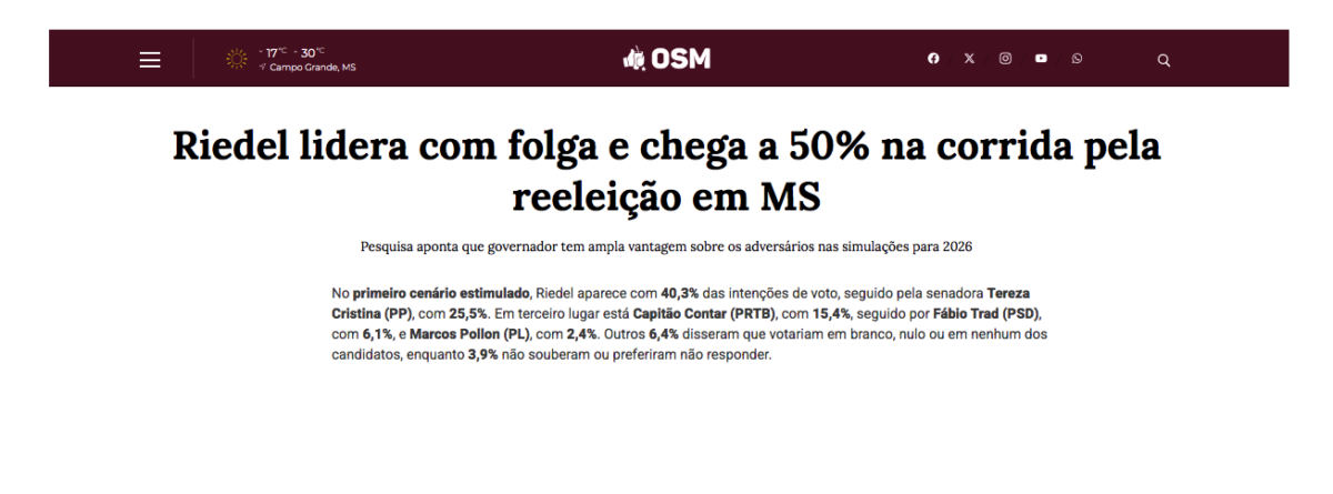 O Sul Mato Grossense cita pesquisa realizada pela Paraná Pesquisas no Estado de Mato Grosso. 2 O Sul Mato Grossense cita pesquisa realizada pela Paraná Pesquisas no Estado de Mato Grosso.