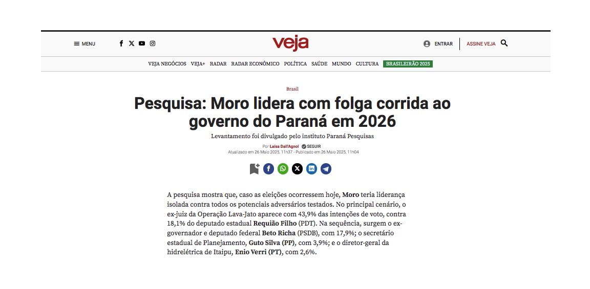 Veja cita pesquisa realizada pela Paraná Pesquisas no Estado do Paraná. 2 Veja cita pesquisa realizada pela Paraná Pesquisas no Estado do Paraná.