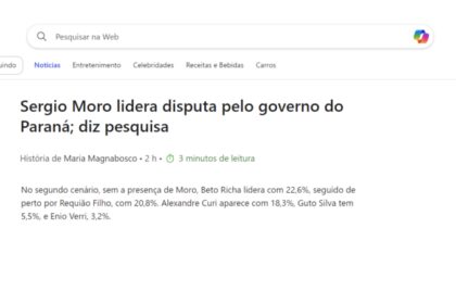MSN cita pesquisa realizada pela Paraná Pesquisas no Estado do Paraná.