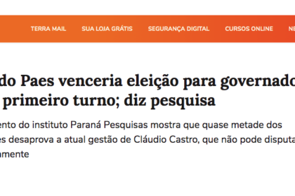 Terra cita pesquisa realizada pela Paraná Pesquisas no Estado do Rio de Janeiro.