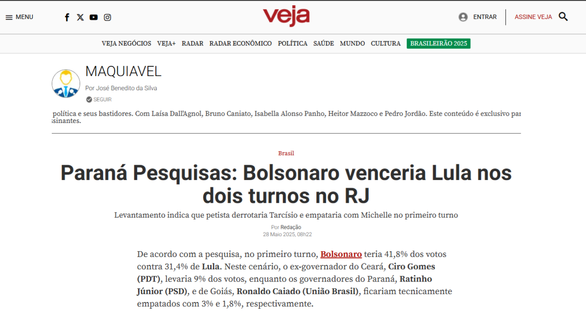 Veja cita pesquisa realizada pela Paraná Pesquisas no Estado do Rio de Janeiro. 2 Veja cita pesquisa realizada pela Paraná Pesquisas no Estado do Rio de Janeiro.