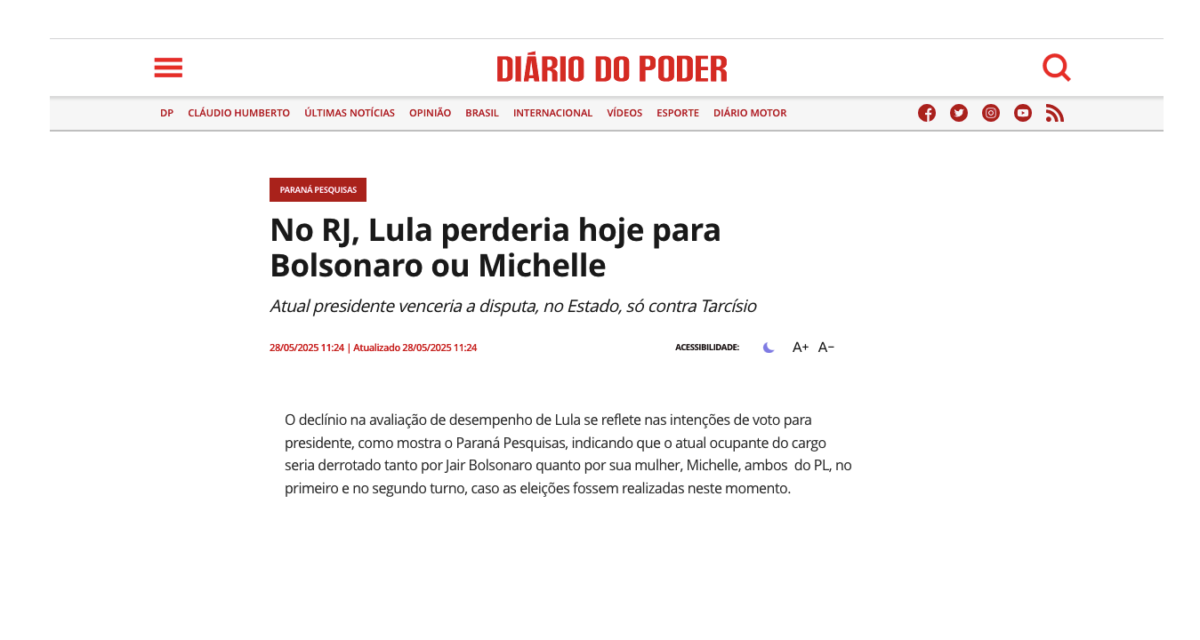 Diário do Poder cita pesquisa realizada pela Paraná Pesquisas no Estado do Rio de Janeiro. 2 Diário do Poder cita pesquisa realizada pela Paraná Pesquisas no Estado do Rio de Janeiro.