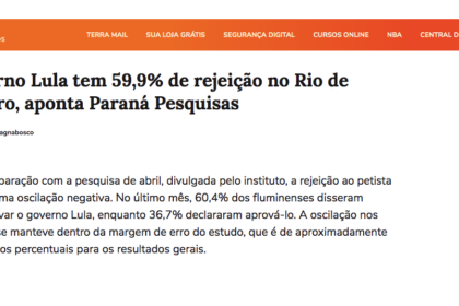 Terra cita pesquisa realizada pela Paraná Pesquisas no Estado do Rio de Janeiro.