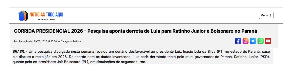 Notícias Tudo Aqui cita pesquisa realizada pela Paraná Pesquisas no Estado do Paraná. 2 Notícias Tudo Aqui cita pesquisa realizada pela Paraná Pesquisas no Estado do Paraná.