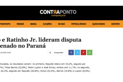 Contra Ponto cita pesquisa realizada pela Paraná Pesquisas no Estado do Paraná.