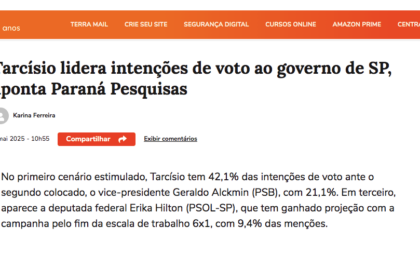 Terra cita pesquisa realizada pela Paraná Pesquisas.