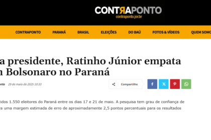 Contra Ponto cita pesquisa realizada pela Paraná Pesquisas no Estado do Paraná.