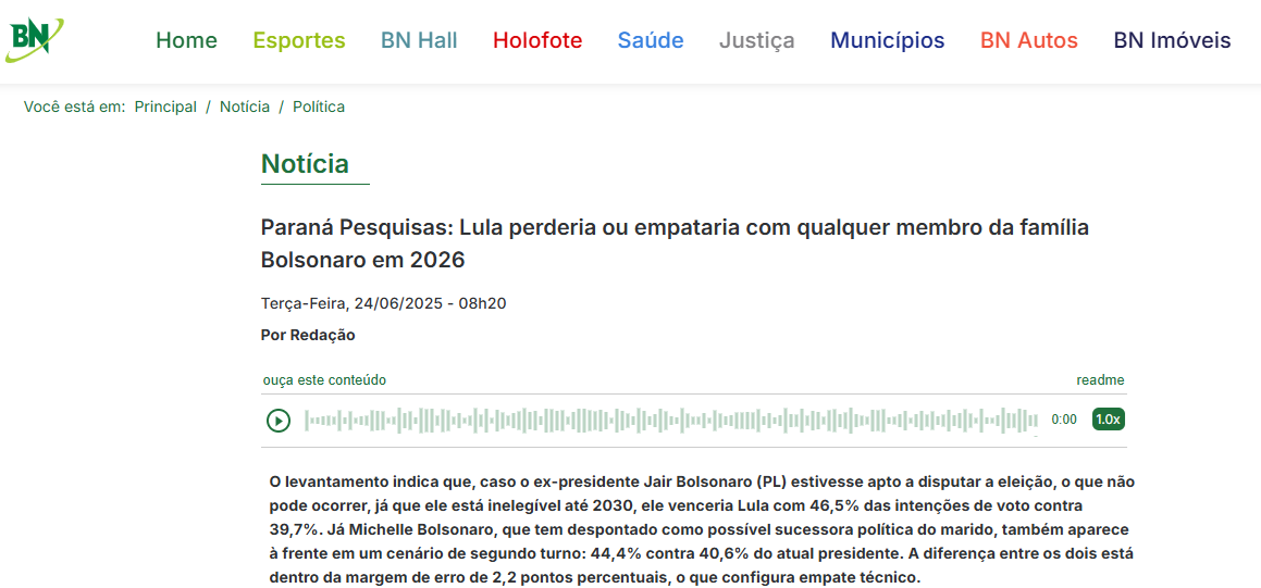 Bahia Notícias cita pesquisa realizada pela Paraná Pesquisas.