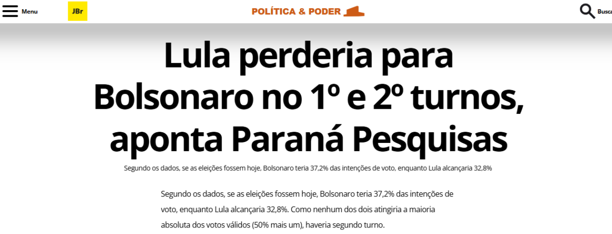 Jornal de Brasília cita pesquisa realizada pela Paraná Pesquisas.