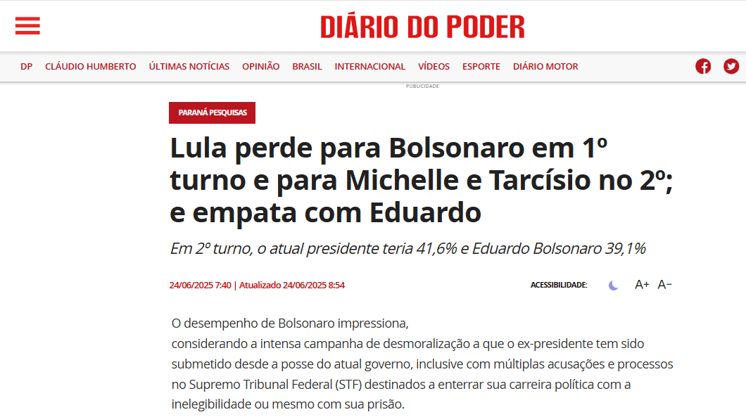 Diário do Poder cita pesquisa realizada pela Paraná Pesquisas. 2 Diário do Poder cita pesquisa realizada pela Paraná Pesquisas.