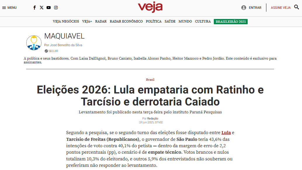 Veja cita pesquisa realizada pela Paraná Pesquisas. 2 Veja cita pesquisa realizada pela Paraná Pesquisas.