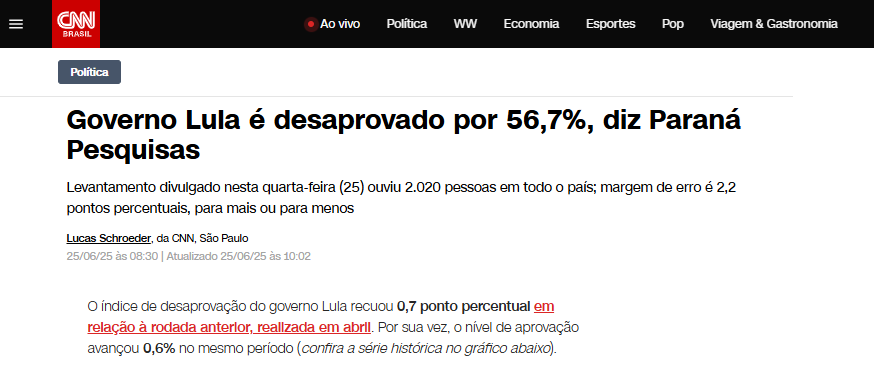 CNN Brasil cita pesquisa realizada pela Paraná Pesquisas. 2 CNN Brasil cita pesquisa realizada pela Paraná Pesquisas.